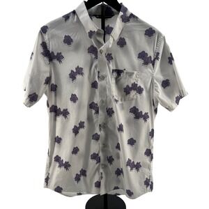Travis Mathew Mens Small White Purple Floral Short Sleeve Button Down Shirt S